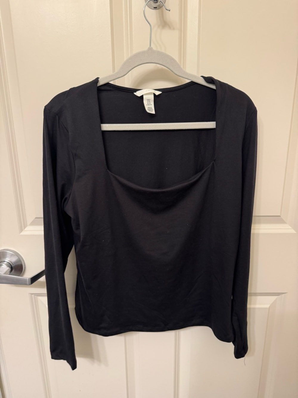 H&M Black Long-Sleeve Square Neck Top